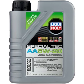 Полусинтетическое моторное масло LIQUI MOLY Special Tec AA 5W-20 1 л